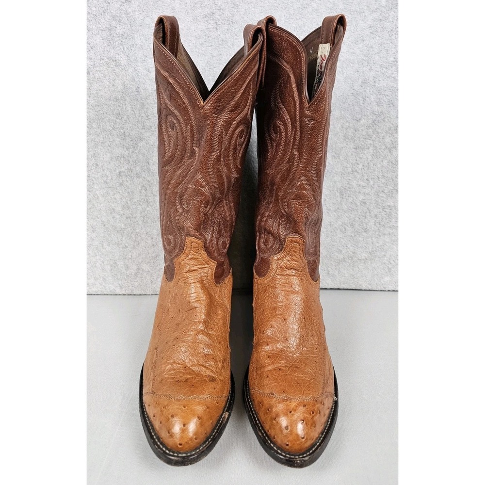 Tony Lama CZ906 Smooth  Ostrich Quill Cowboy Boots Mens 10 D Peanut Brittle - Picture 2 of 16